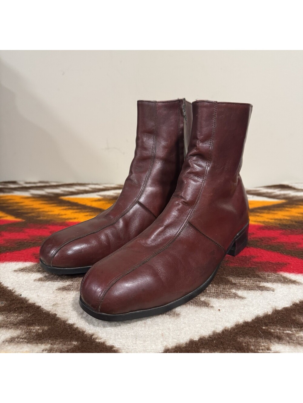 Vintage 70s Titan Mens 9D Steel Toe Safety Boots Oxblood Leather Side Zip Talon